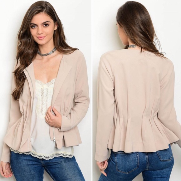 Beige Peplum Blazer - Picture 1 of 8